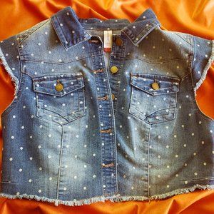 no boundaries Denim Polka Dot Shortie Vest